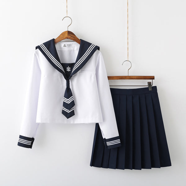 セーラー服白-紺タイ-長袖 – 女装通販ハニーメル
