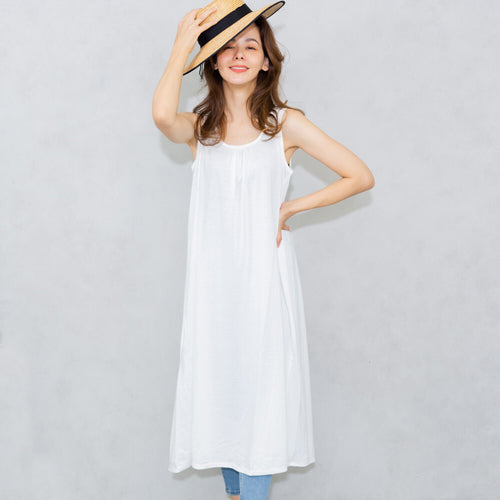 【大きいsize】summerワンピ袖なし/ホワイト-女装服