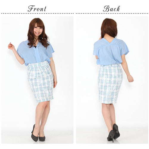 チェックタイトスカート/Blue-女装服
