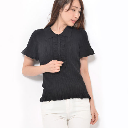 半袖フリルブラウス/ブラック-女装服